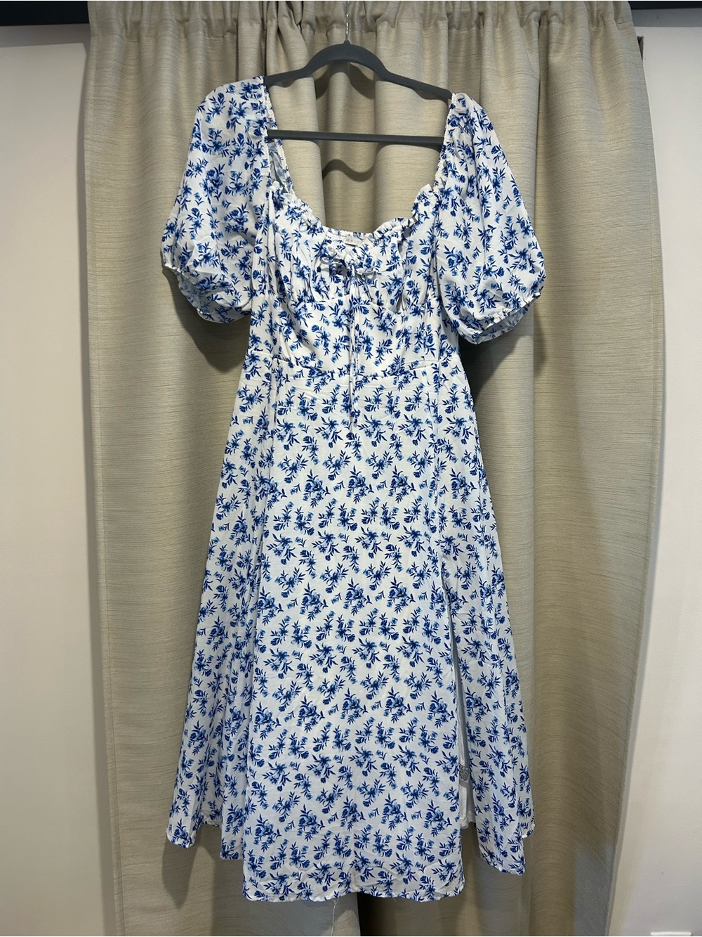 Baltic Born White Midi Dress with Blue Floral Print